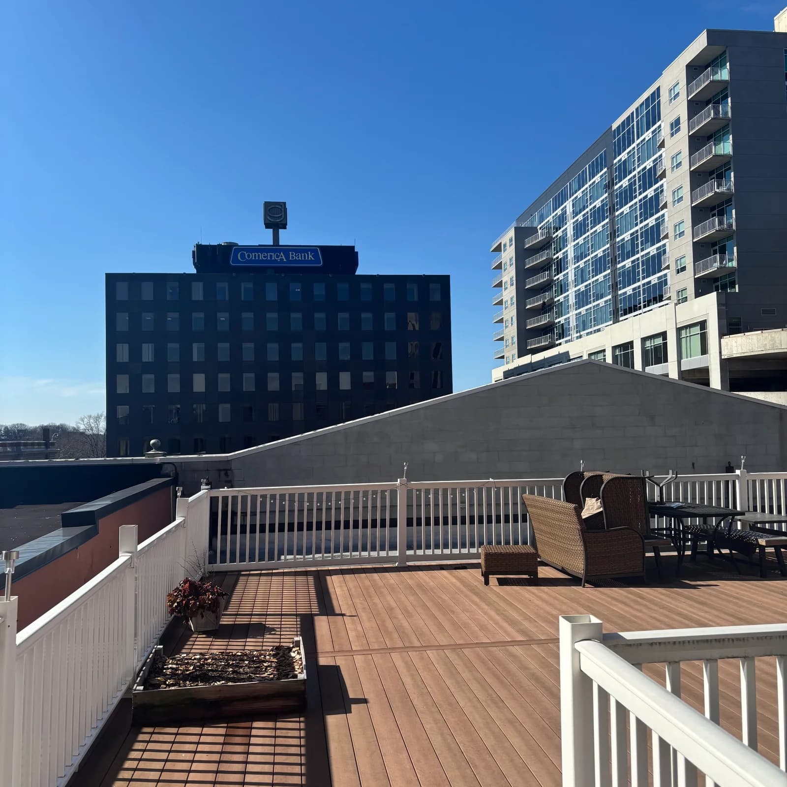 The Vue rooftop — open air terrace overlooking downtown Kalamazoo